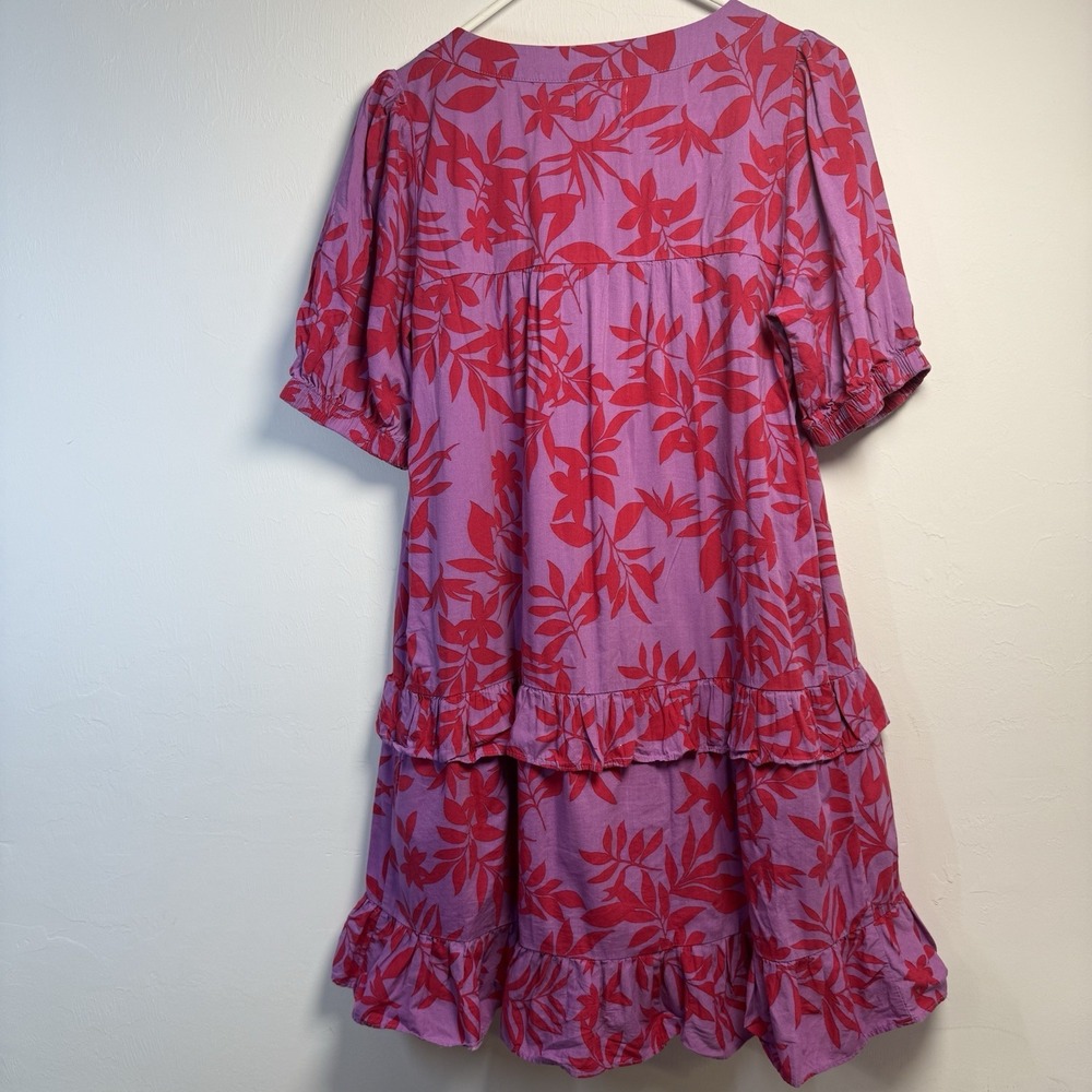 Melloday Midi Puffy Sleeve Tiered Pink Floral Square Neck Dress Size Large - Picture 6 of 11